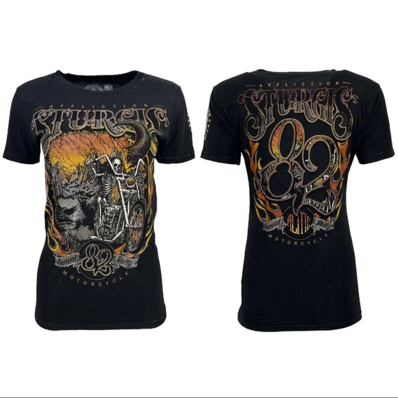 Affliction Tops - Affliction Women's T-Shirt Strugis 82 Biker Tattoo